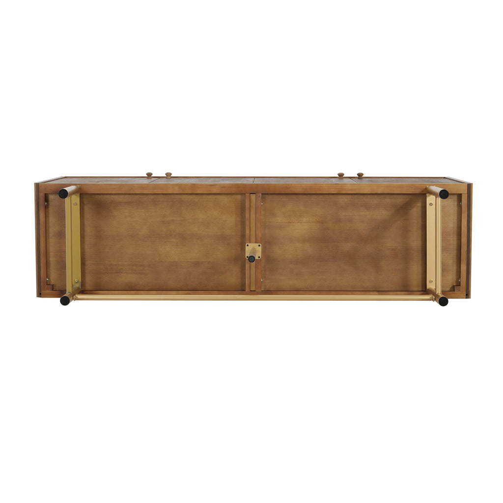 Modern Scandinavian 4 Door Sideboard Storage Cabinet With Adjustable Shelves - Brown / Gold