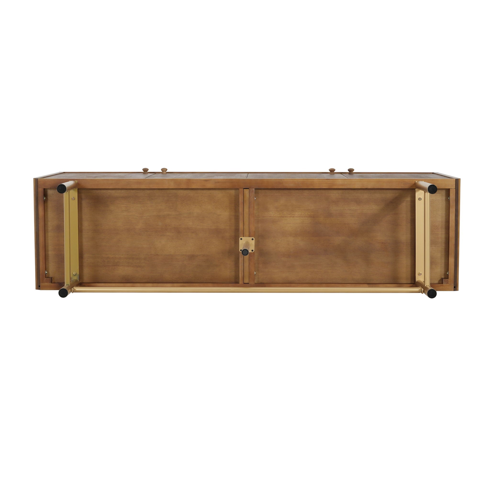 Modern Scandinavian 4 Door Sideboard Storage Cabinet With Adjustable Shelves - Brown / Gold