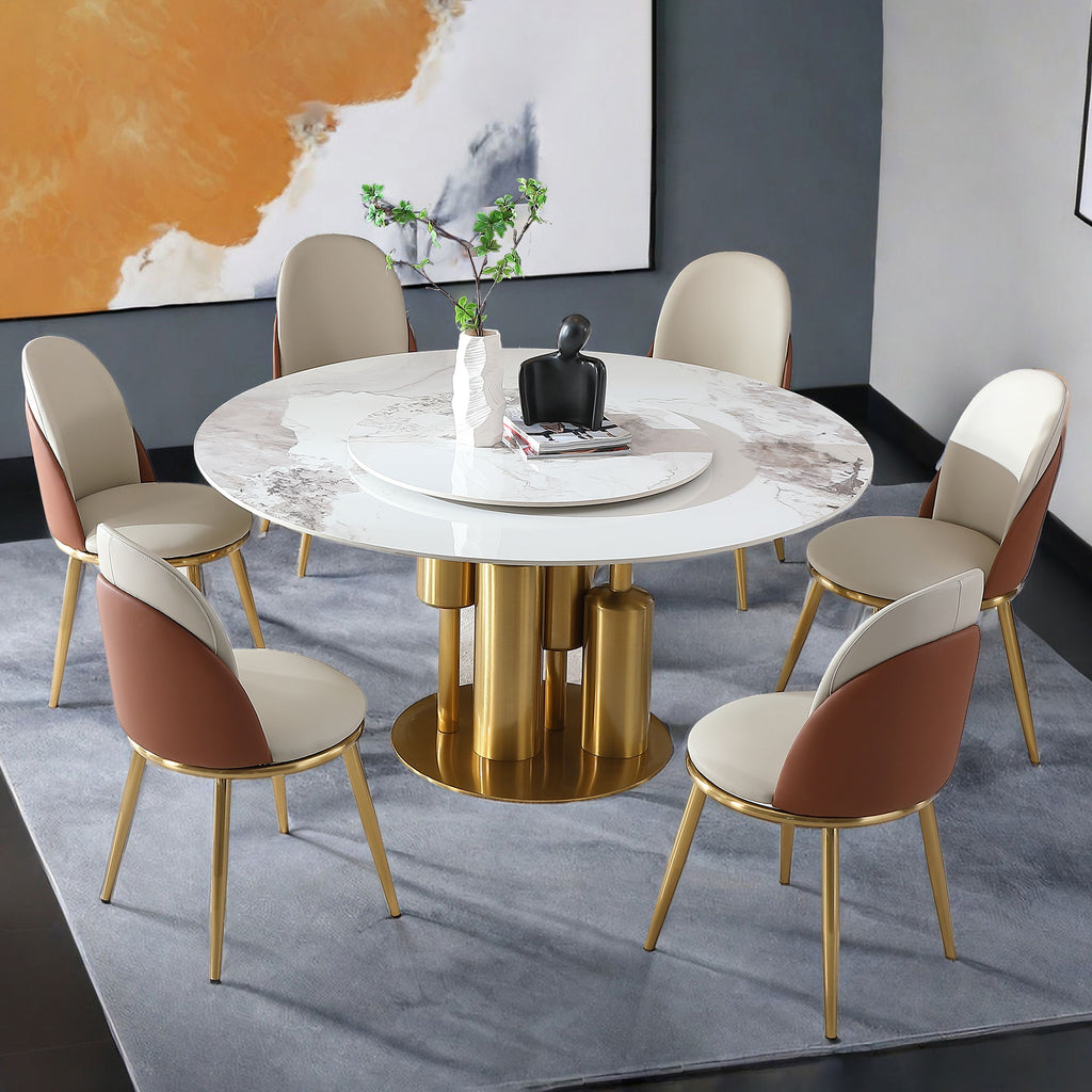 Modern Dining Chairs (Set of 2) With Gold Metal Legs - Beige