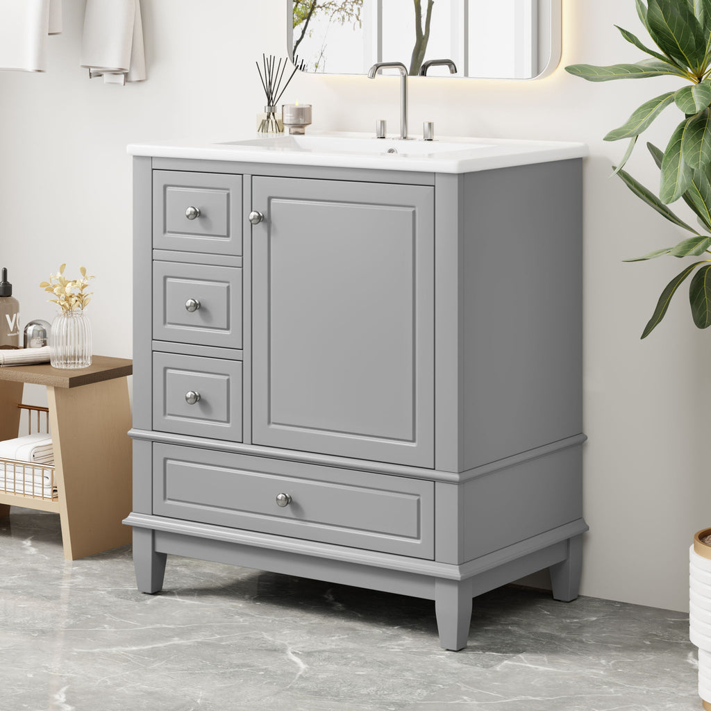 Freestanding Bathroom Vanity With Sink, Soft Close Door, 3 Drawers