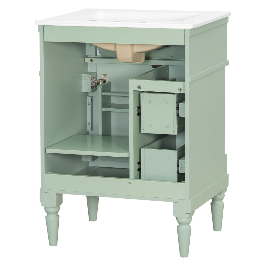 Freestanding Bathroom Vanity With Sink, Adjustable Shelf & Flip Drawer