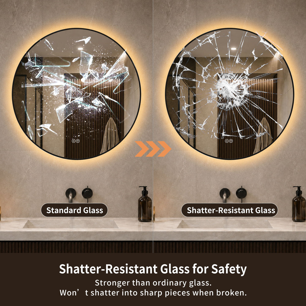 Round Framed Dimmable ED Bathroom Mirror With Anti Fog