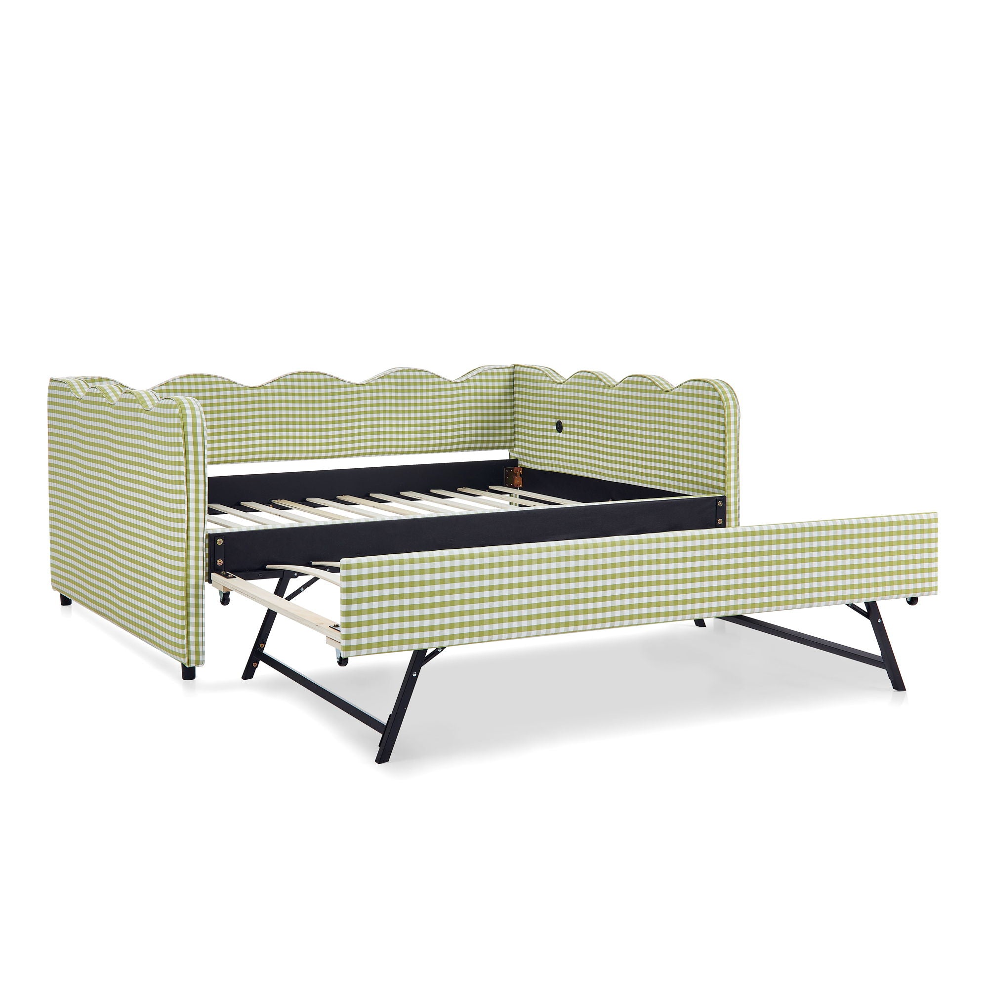 Gingham Daybed & USB Charging Port, Wave-Shaped Design