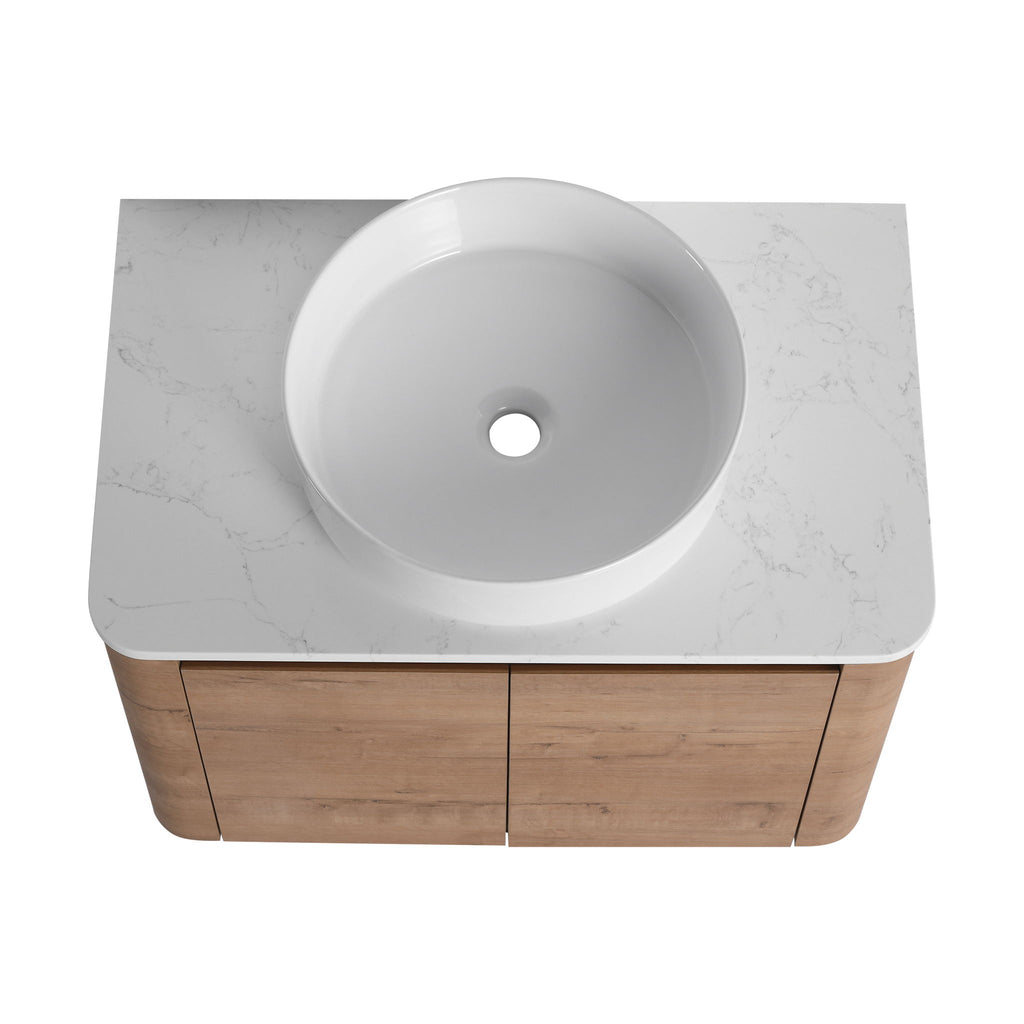Wall Mounted Bathroom Vanity With Art Sink, 1 Storage Shelf, Soft Close Door