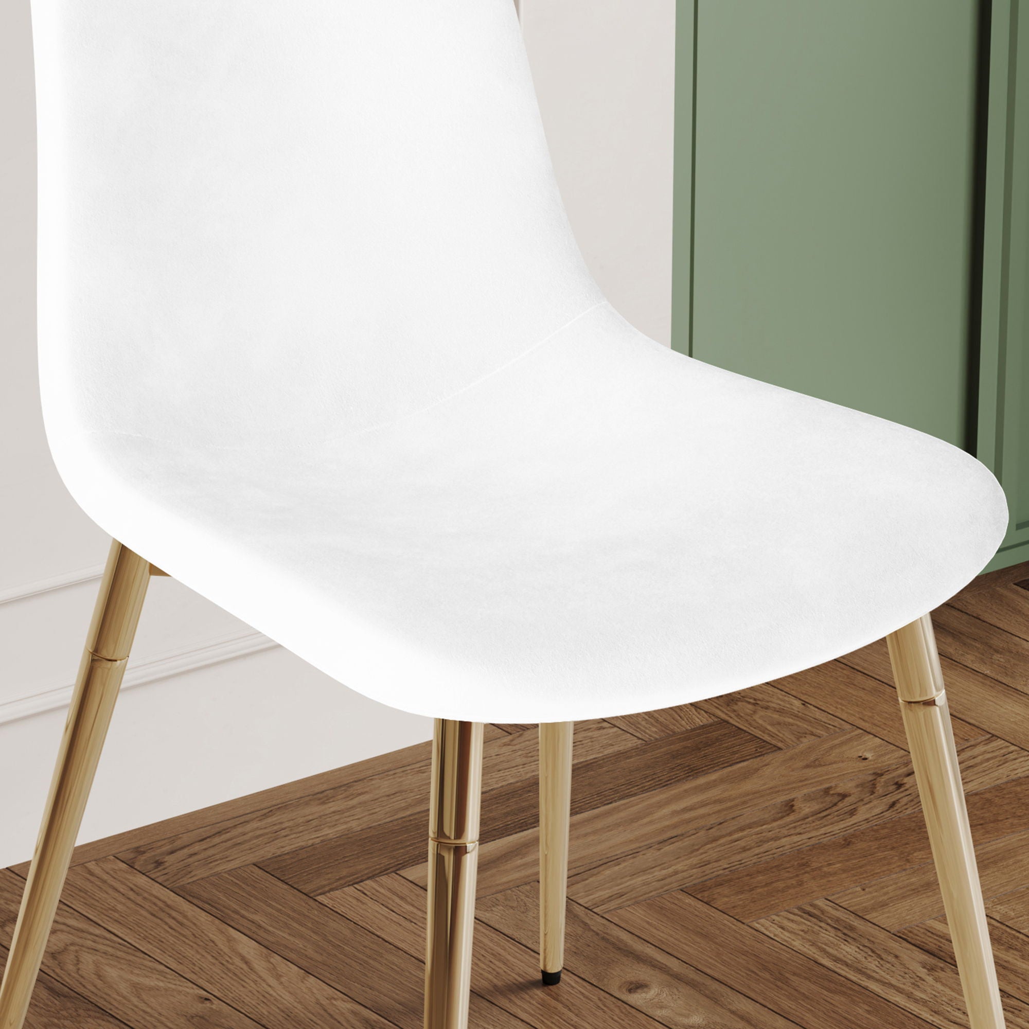 Fabric Dining Chairs, Upholstered Armless Accent Chairs, Classical Appearance And Metal Legs (Set of 4)