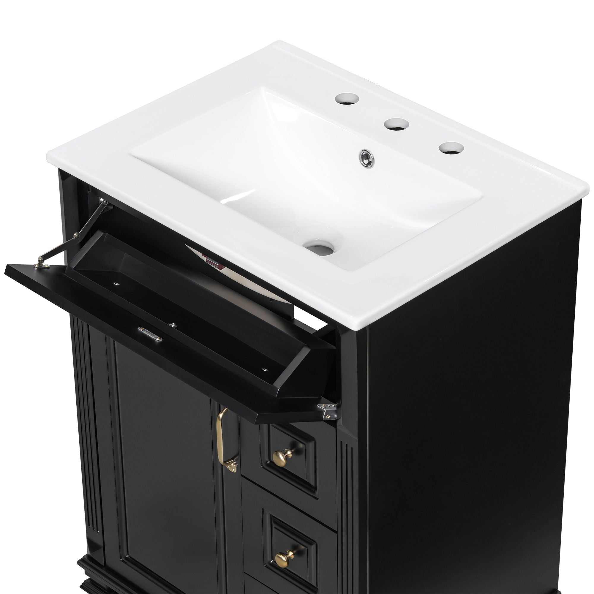 Freestanding Bathroom Vanity With Sink, 3 Drawers & Flip-Out Drawer