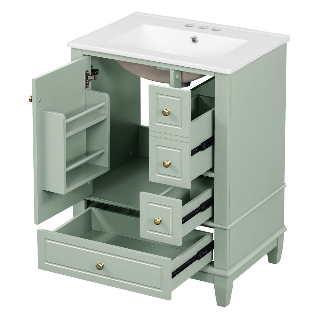Modern Bathroom Vanity With Sink, Freestanding Cabinet With Drawers And Storage Shelves