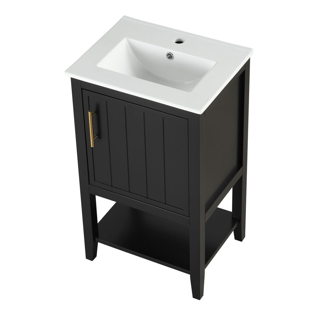 Modern Bathroom Vanity With Sink, Soft-Closing Door And Open Shelf