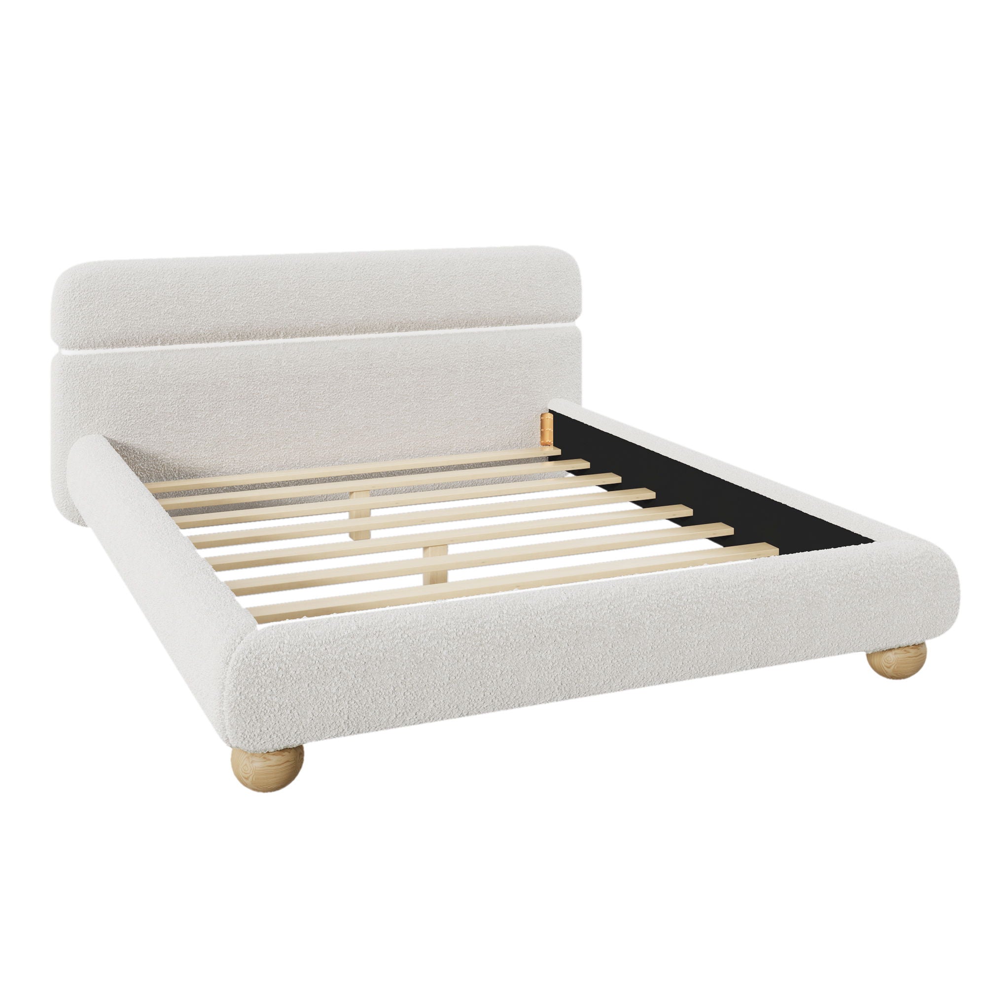 Queen Size Low Profile Upholstered Bed - White