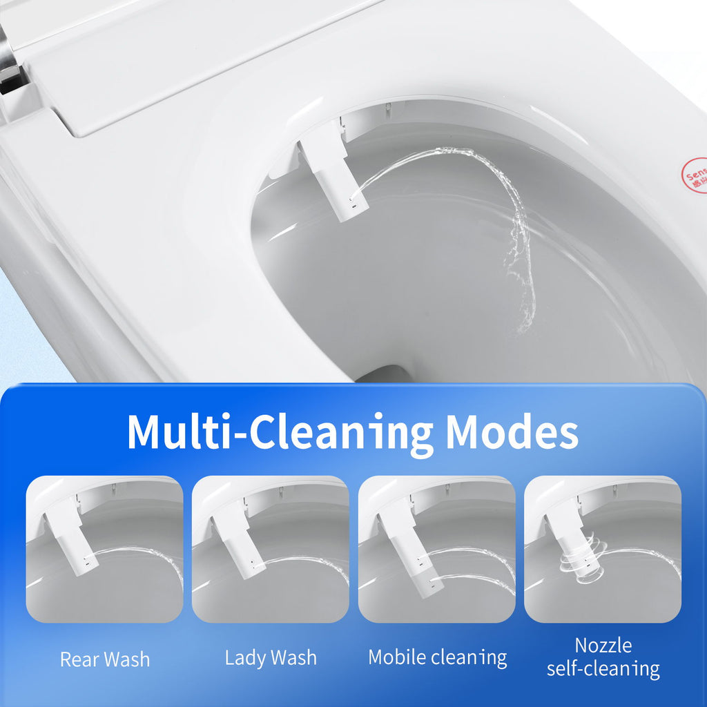 Tankless Smart Toilet With Bidet Built In, 1 Piece Bidet Toilet Seat, Auto Flush, Heated Seat, Warm Water And Dry, Adjustable Temp, Remote Control Side Know - White