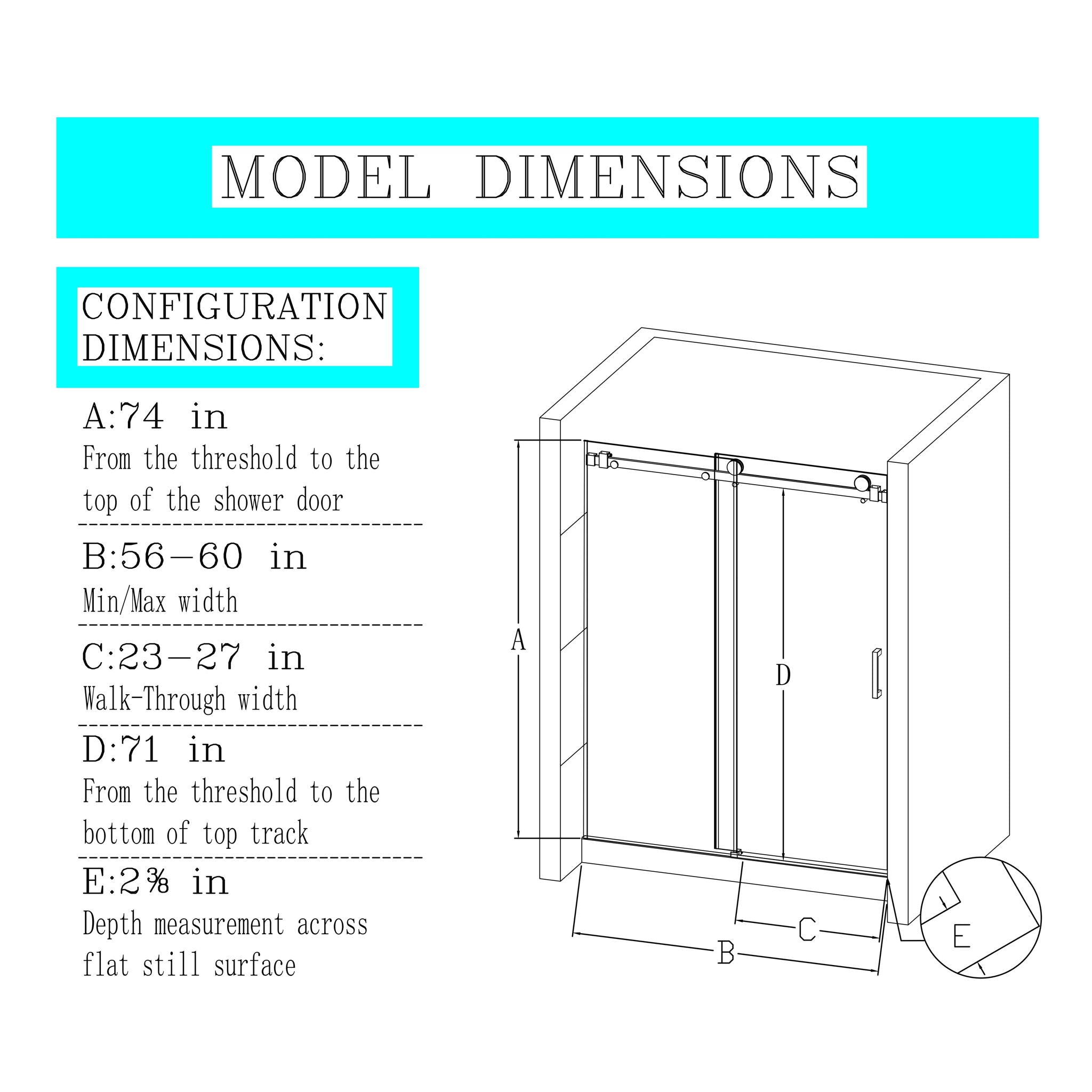 Frameless Single Sliding Shower Door, Sgcc Tempered Glass, Reversible