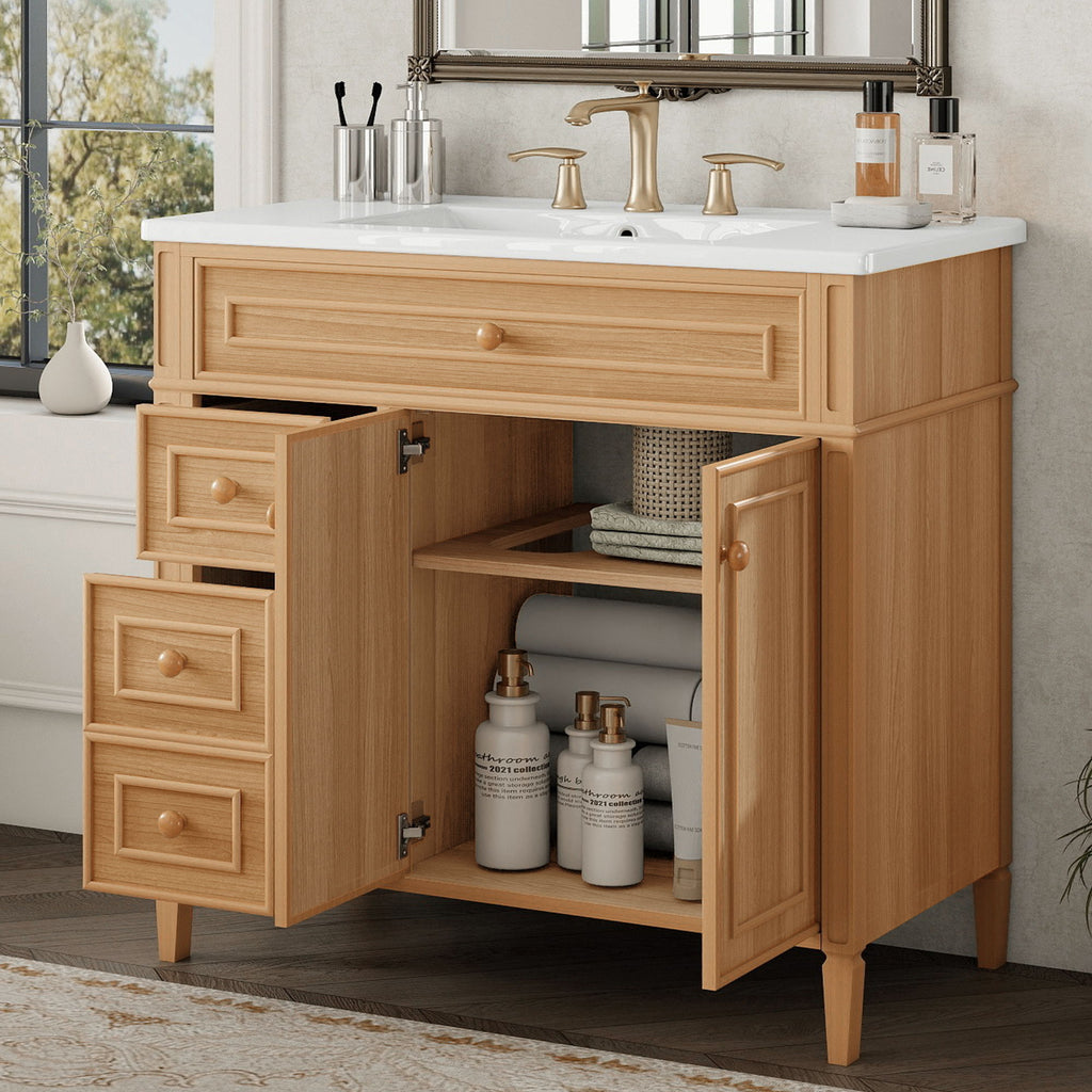 Bathroom Vanity With Sink, 3 Drawers & 2 Doors