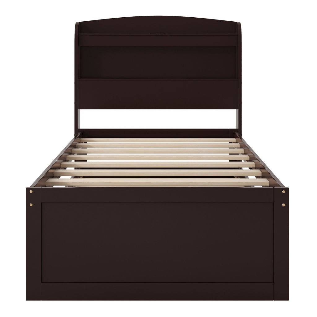 Platform Bed With LED Headboard, Charging Station, Trundle And 2 Drawers