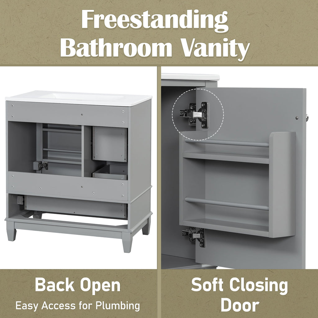 Freestanding Bathroom Vanity With Sink, Soft Close Door, 3 Drawers