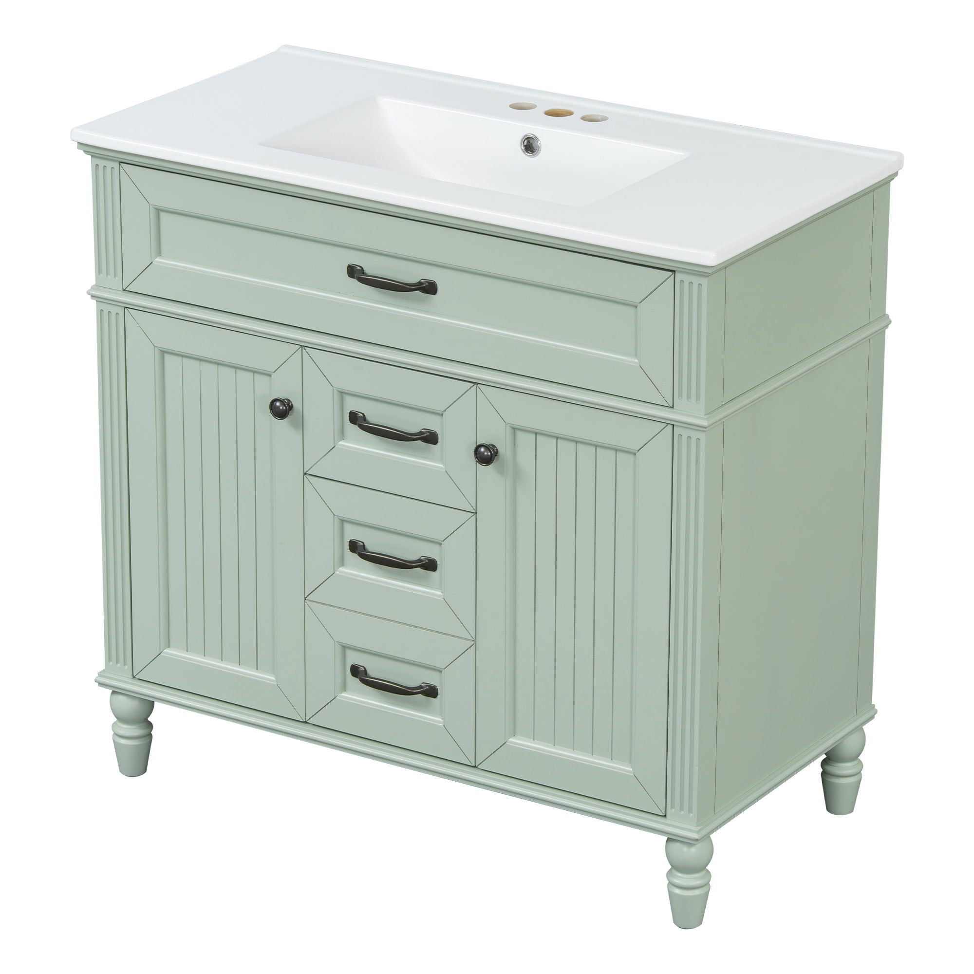 Bathroom Vanity With Sink, Flip-Out Top Drawer, Soft Close Doors, 2 Storage Drawers