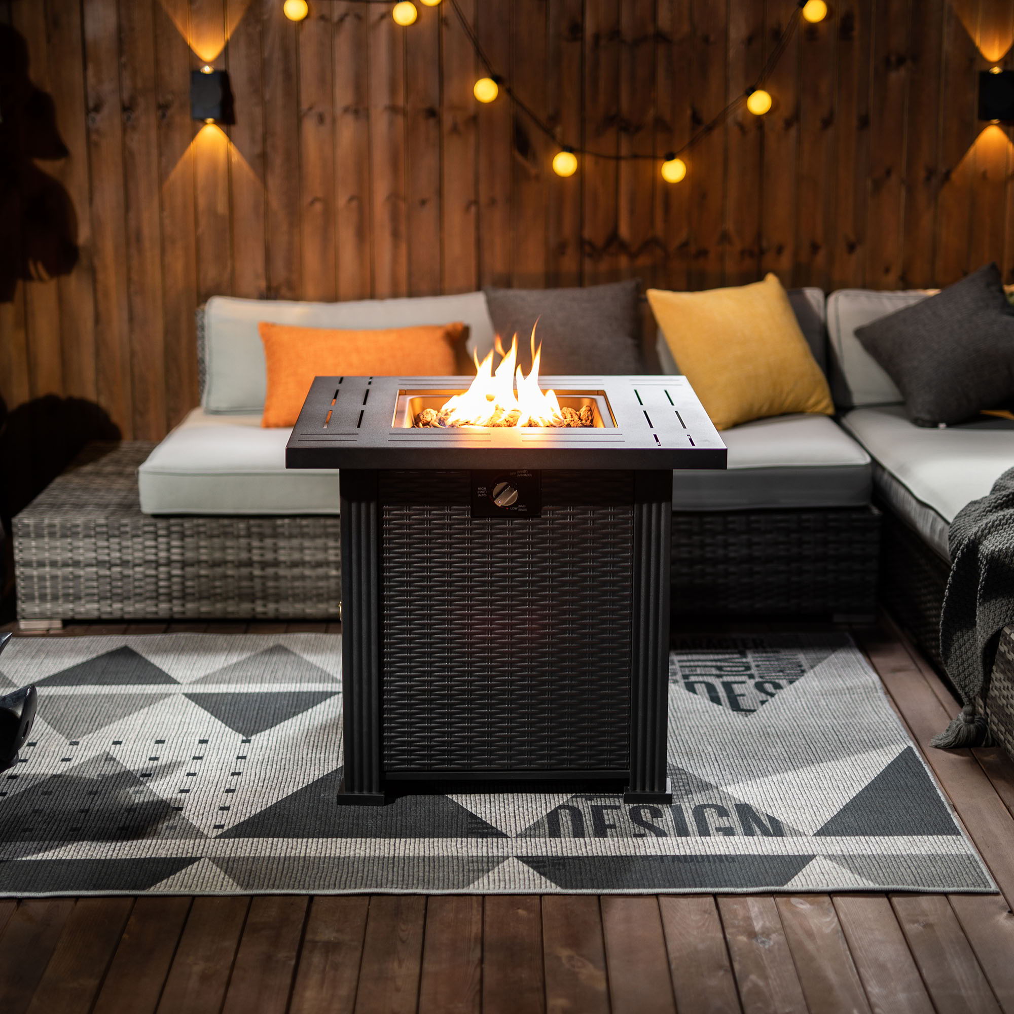 Square Fire Pit Table - Brown
