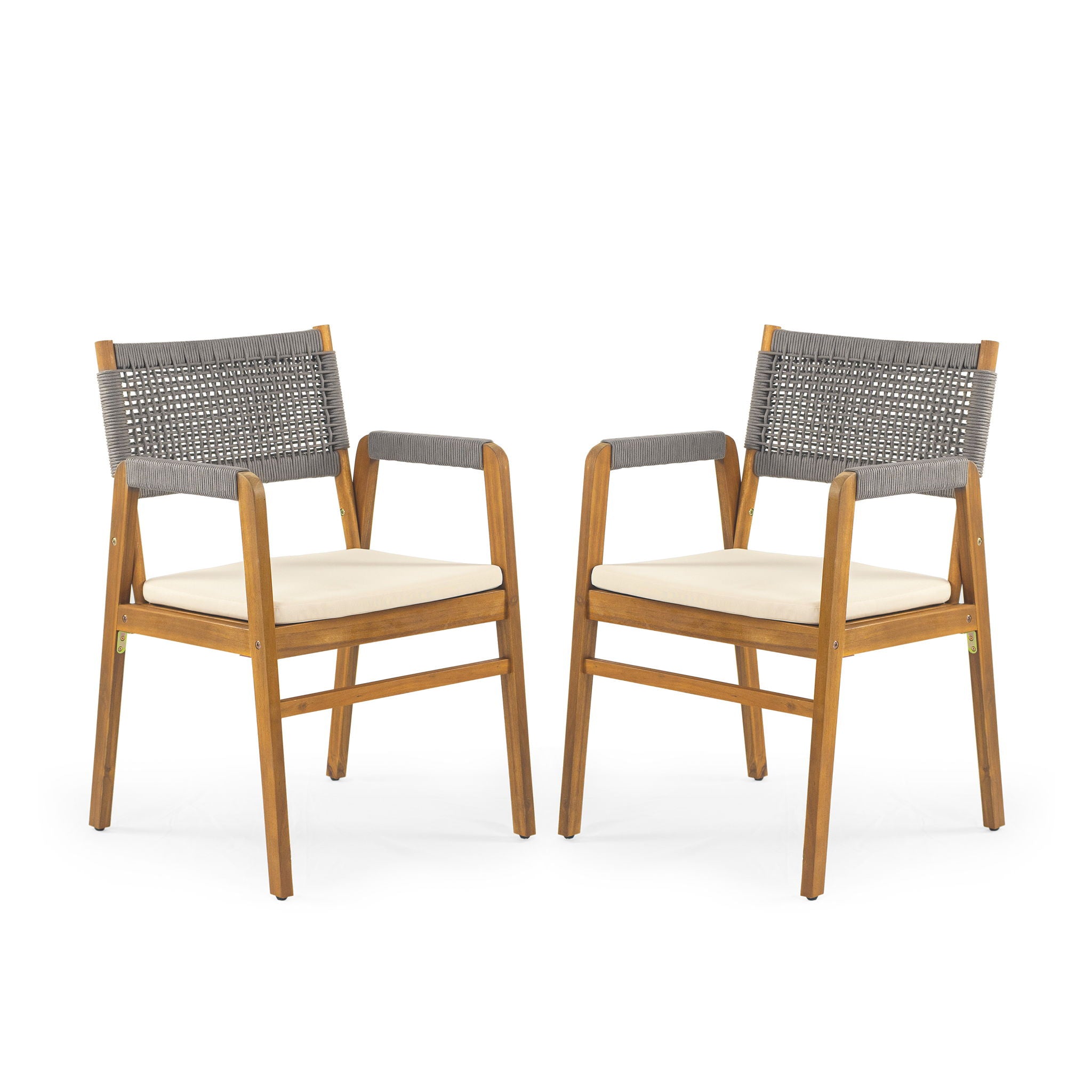Outdoor 7 Pieces Patio Slat Design Acacia Upholstered Dining Set