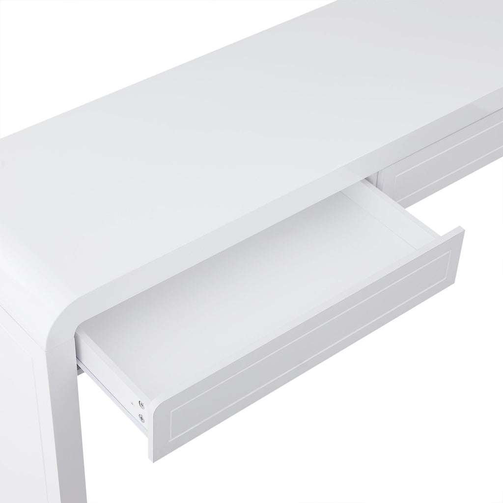 Curved Console Table With Storage, 2 Drawers - White