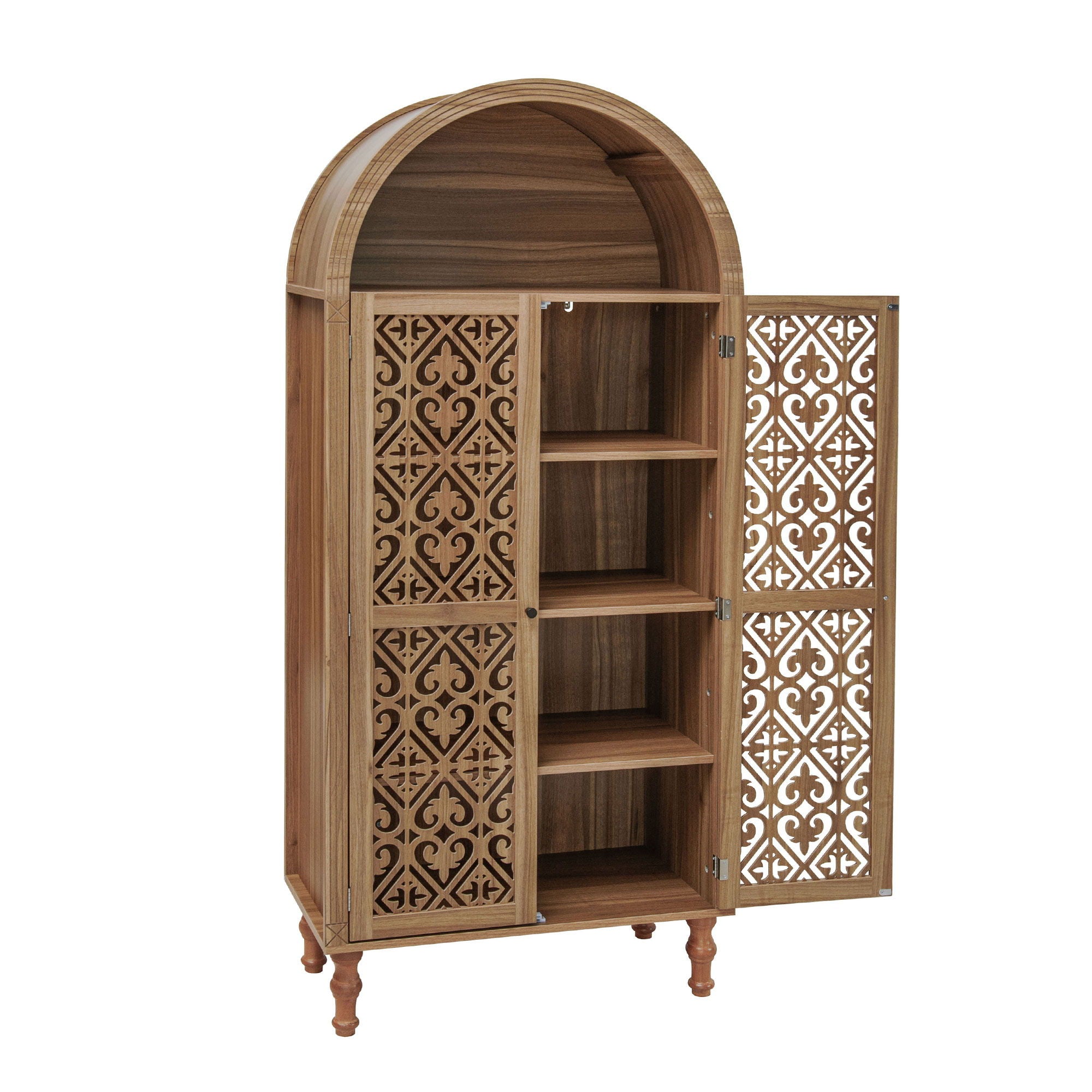Tall Kitchen Pantry Cabinet With Hollow Carved Doors Adjustable Shelves Versatile Storage Cabinet For Kitchen - Walnut