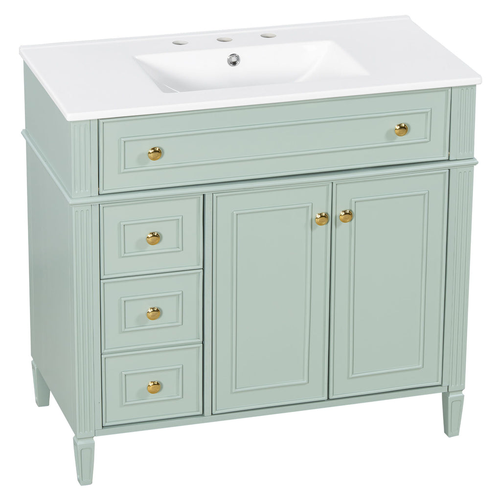 Bathroom Vanity With Sink, 3 Drawers & 2 Doors