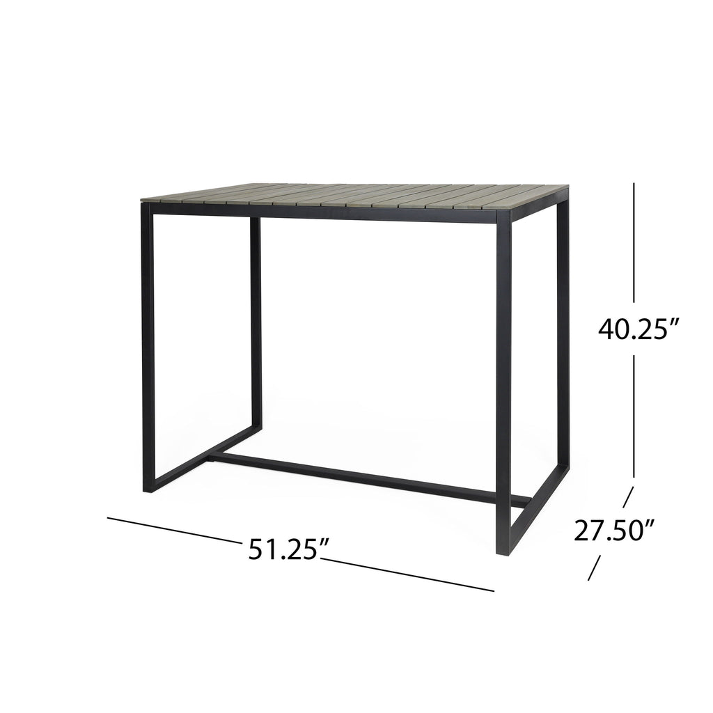 Ernesto - Outdoor Industrial Acacia Wood Bar Table With Metal Frame - Gray / Black