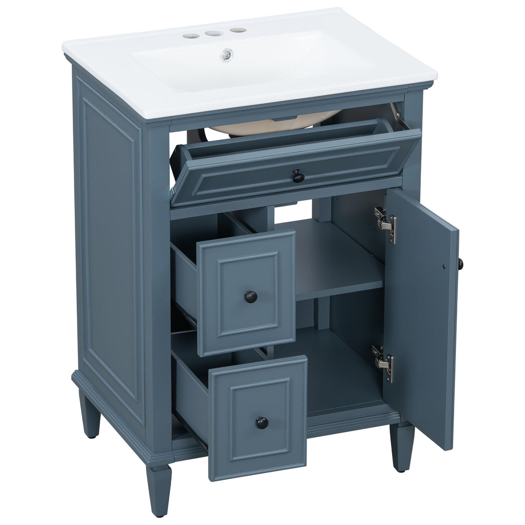 Modern Bathroom Vanity With Sink, Adjustable Shelf, 1 Flip Drawer & 2 Drawers