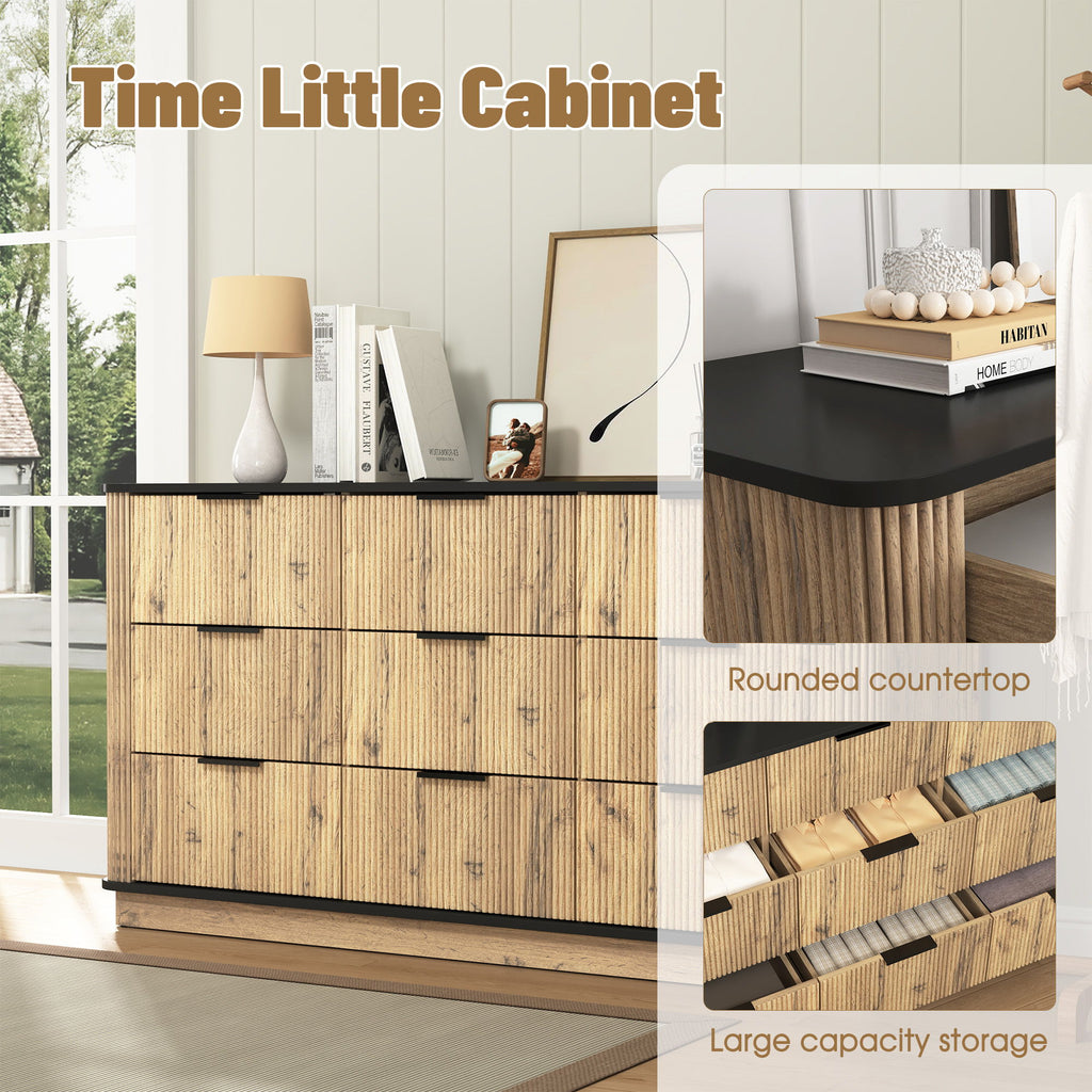 Modern 9 Drawer Cabinet With Metal Rounded Corners Multi Functional Storage - Black