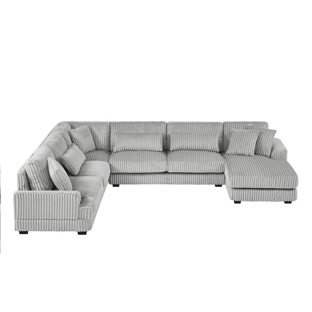 U - Shaped Sectional Sofa With Chaise Lounge, Oversized Living Room Sofa - Gray