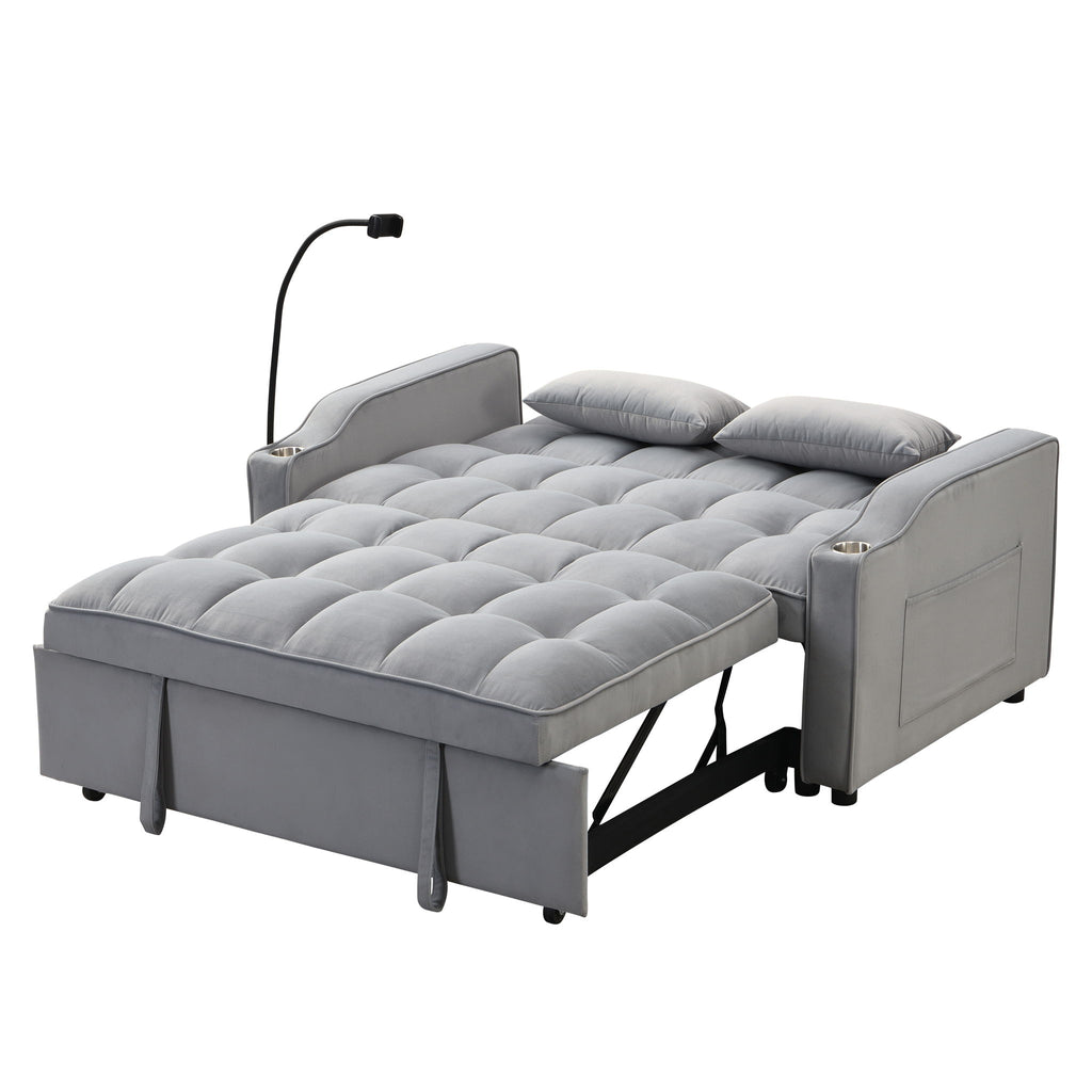 Modern Loveseat With Pullout Bed, Adjustable Reclining Backrest