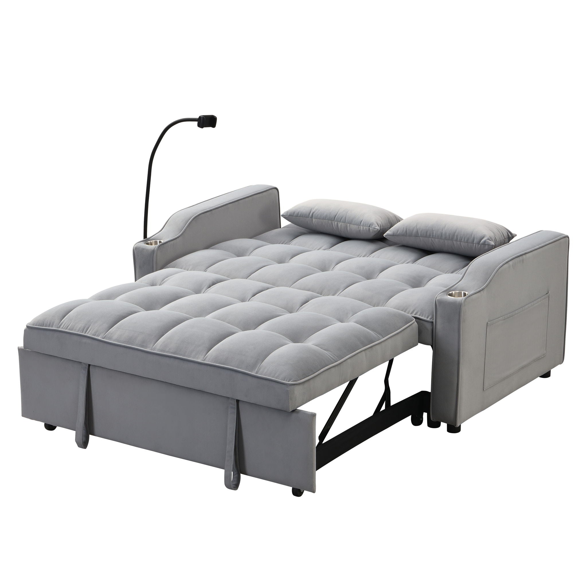 Modern Loveseat With Pullout Bed, Adjustable Reclining Backrest