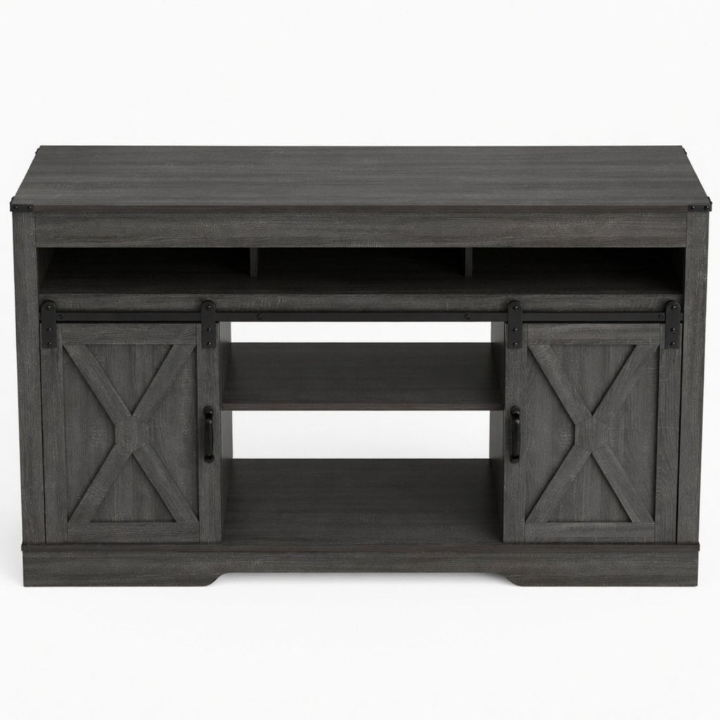 Farmhouse TV Stand With Sliding Barn Doors & Adjustable Storage