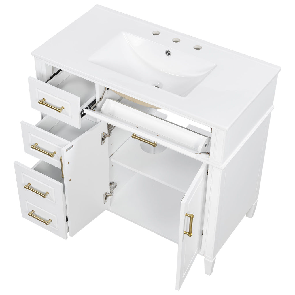 Bathroom Vanity With Sink, 4 Drawers, 2 Doors