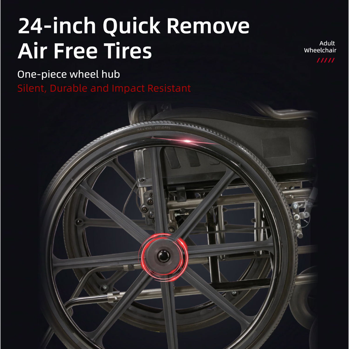 Lightweight Wheelchair Foldable 300 Lbs Capacity 24" Tires Adjustable Seat Belt And Anti Backflip Device Safe And Durable Transport Chair For And Disabled - Silver