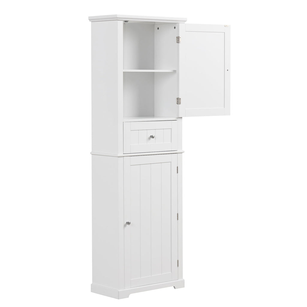 Tall Freestanding Bathroom Storage Cabinet With Drawer And Adjustable Shelf