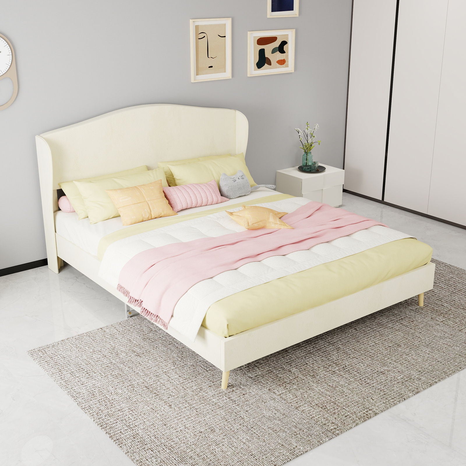 Upholstered Bed, Tufted Headboard, Comfortable Sleep