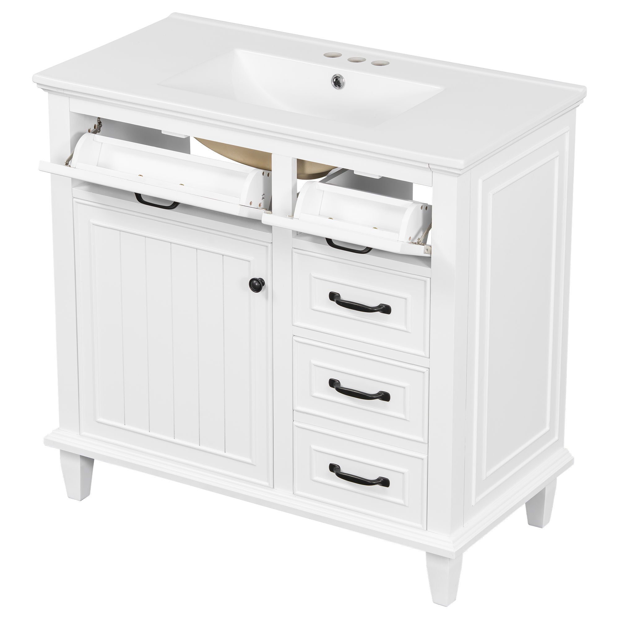 Modern Bathroom Vanity With Sink Top, Flip Drawers, Adjustable Shelf