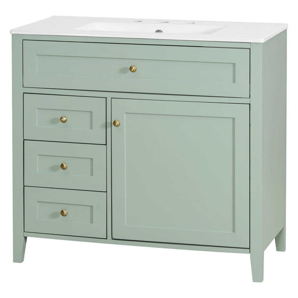 Bathroom Vanity With Sink, 3 Drawers & Cabinet With Adjustable Shelves