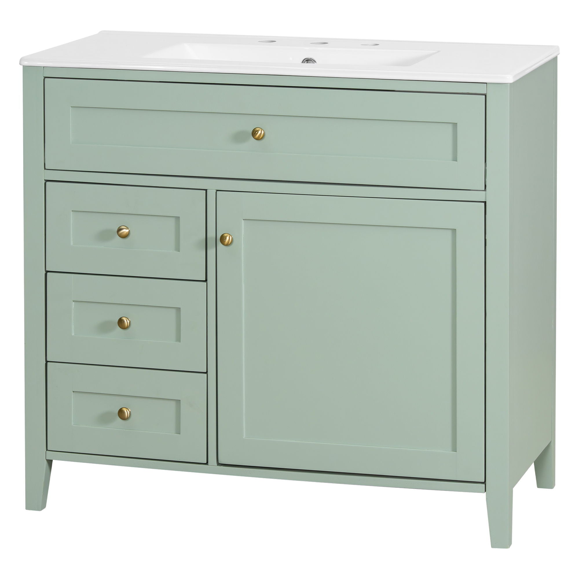 Bathroom Vanity With Sink, 3 Drawers & Cabinet With Adjustable Shelves