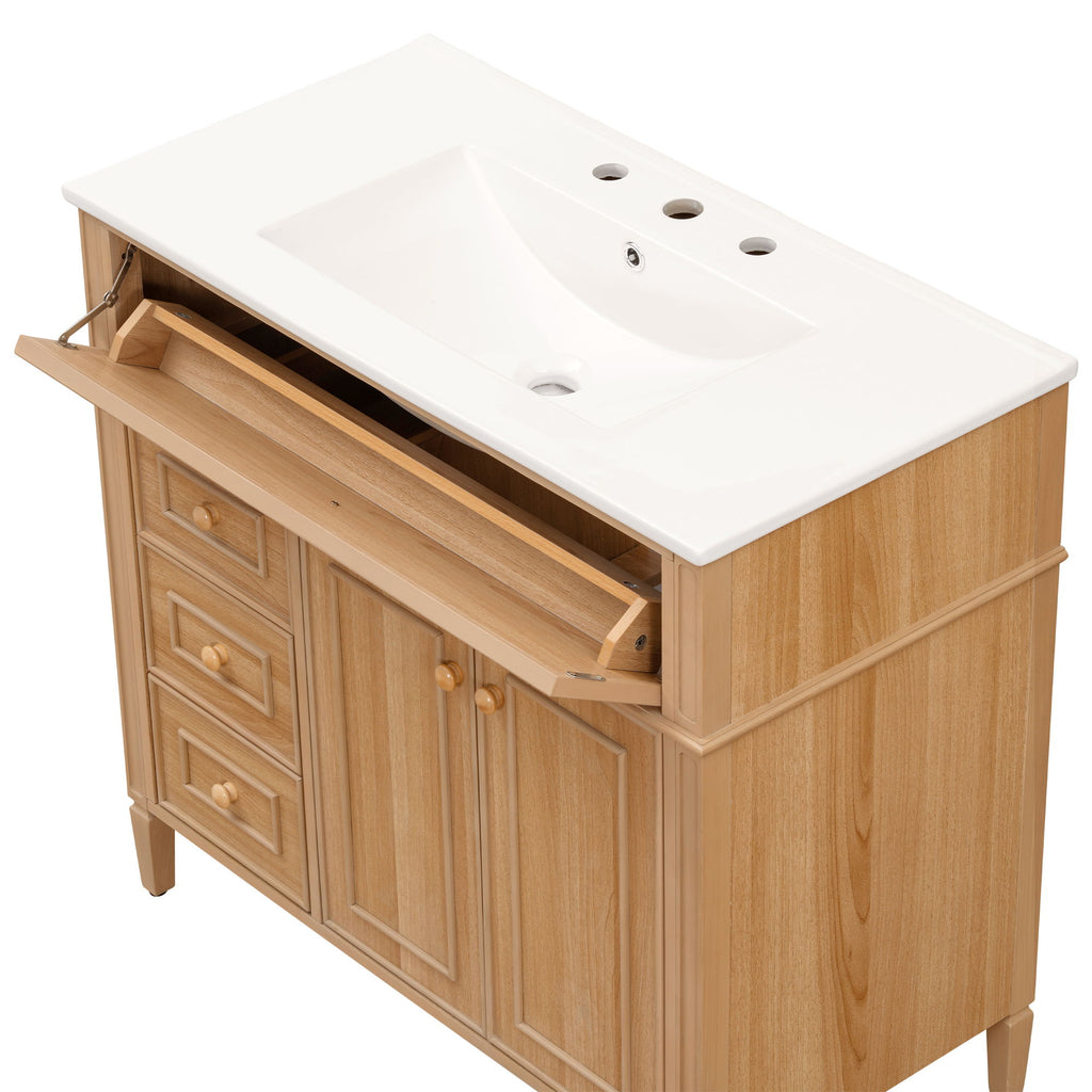 Bathroom Vanity With Sink, 3 Drawers & 2 Doors