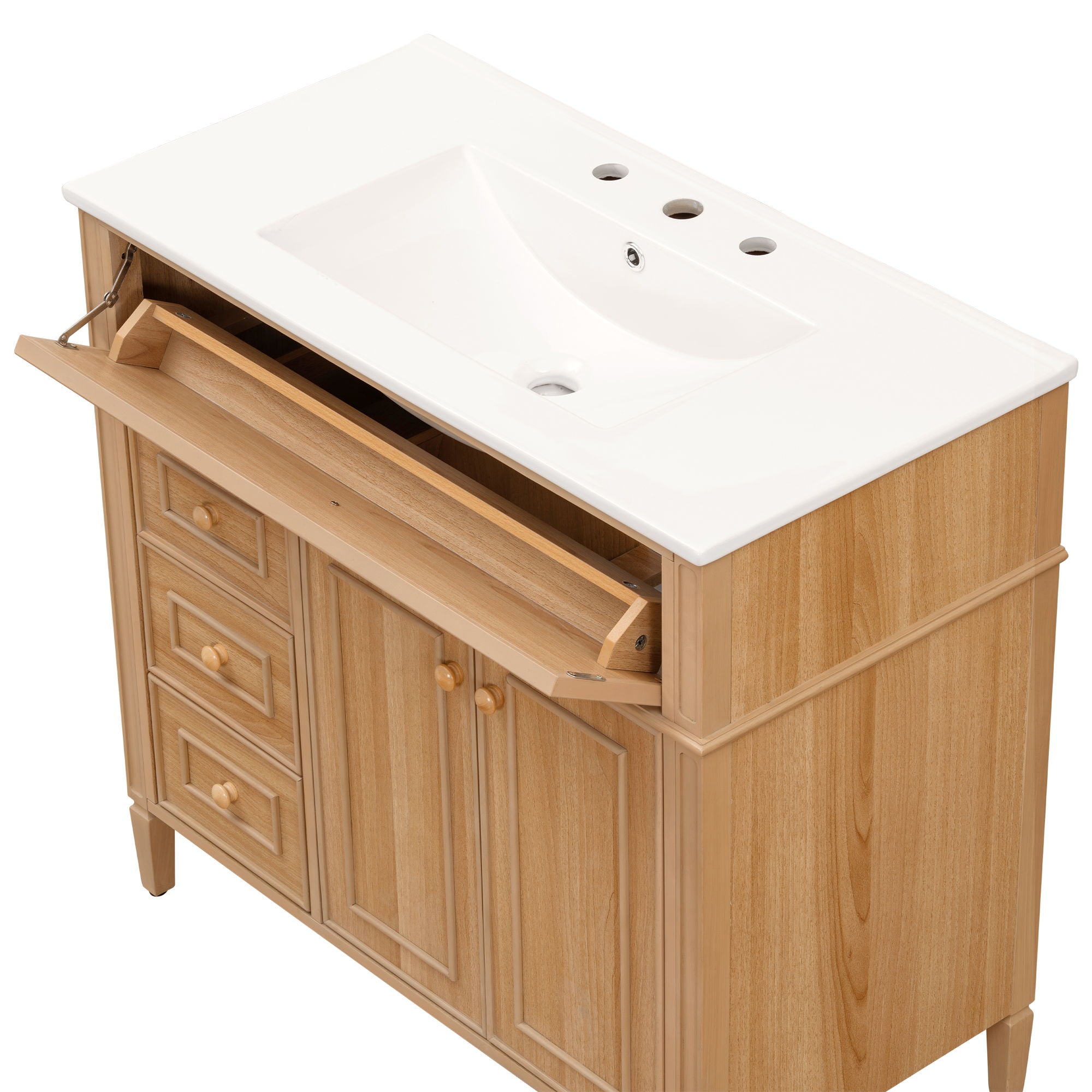 Bathroom Vanity With Sink, 3 Drawers & 2 Doors