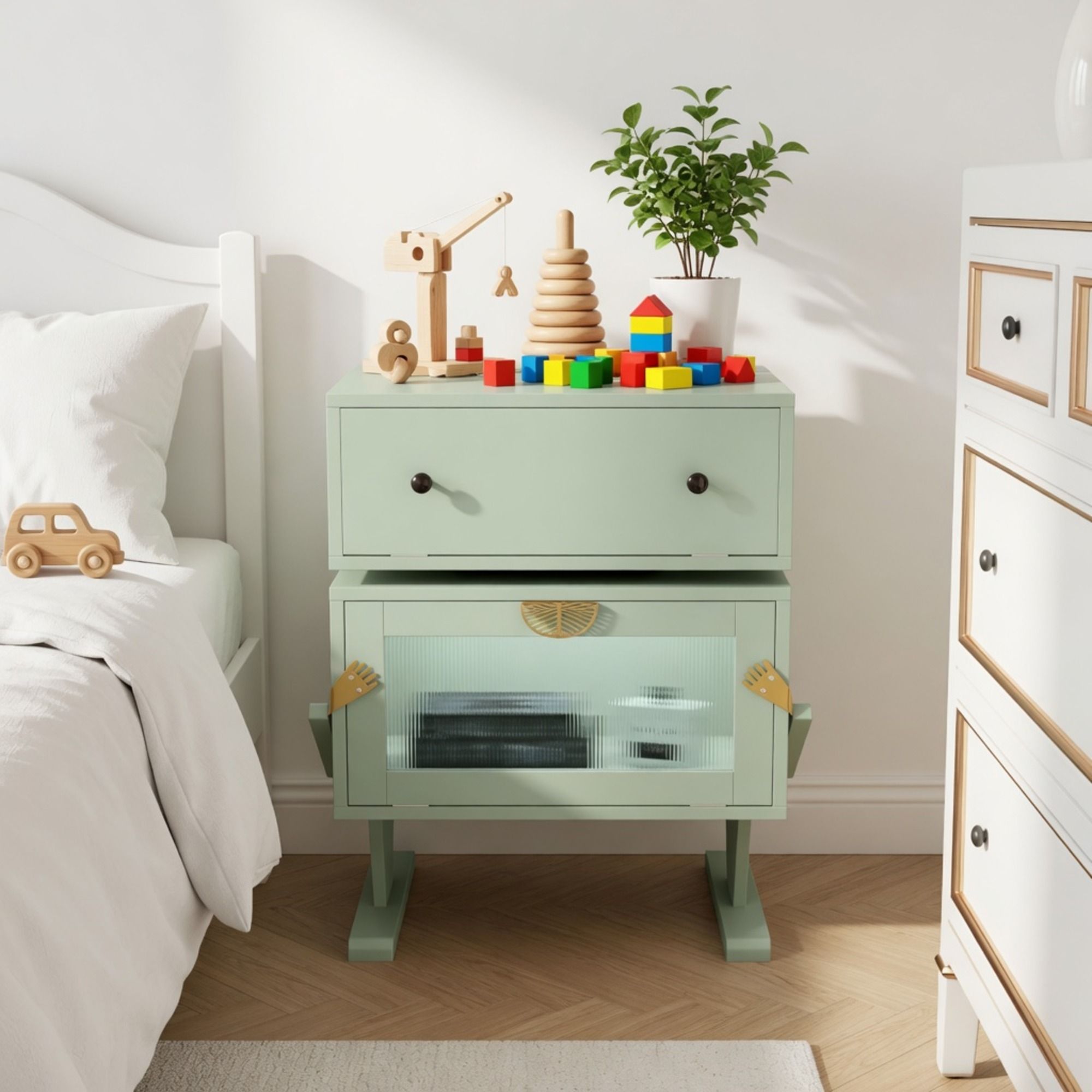 Robot LED Nightstand With 360° Rotating Drawer