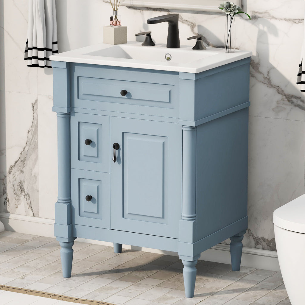 Freestanding Bathroom Vanity With Sink, Adjustable Shelf & Flip Drawer
