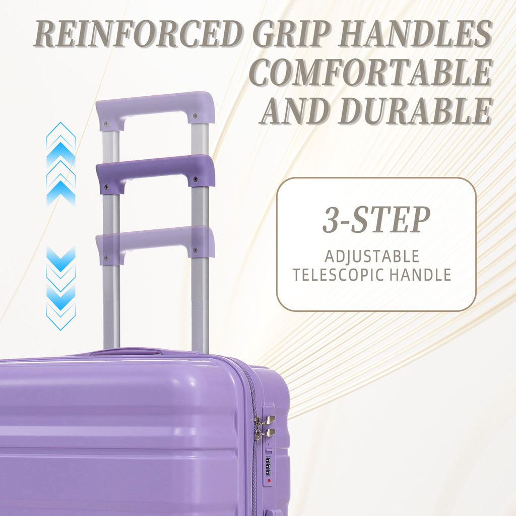 3 Piece 20" / 24" / 28" Spinner Luggage Set & Combination Lock, Durable Hard Shell With 360° Silent Wheels - Blue / Purple