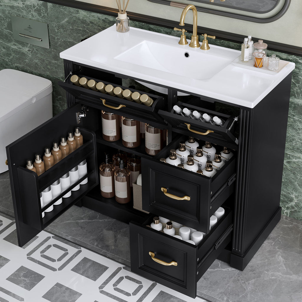 Modern Bathroom Vanity With Sink, 4 Drawers, Soft-Close Door, Adjustable Shelf