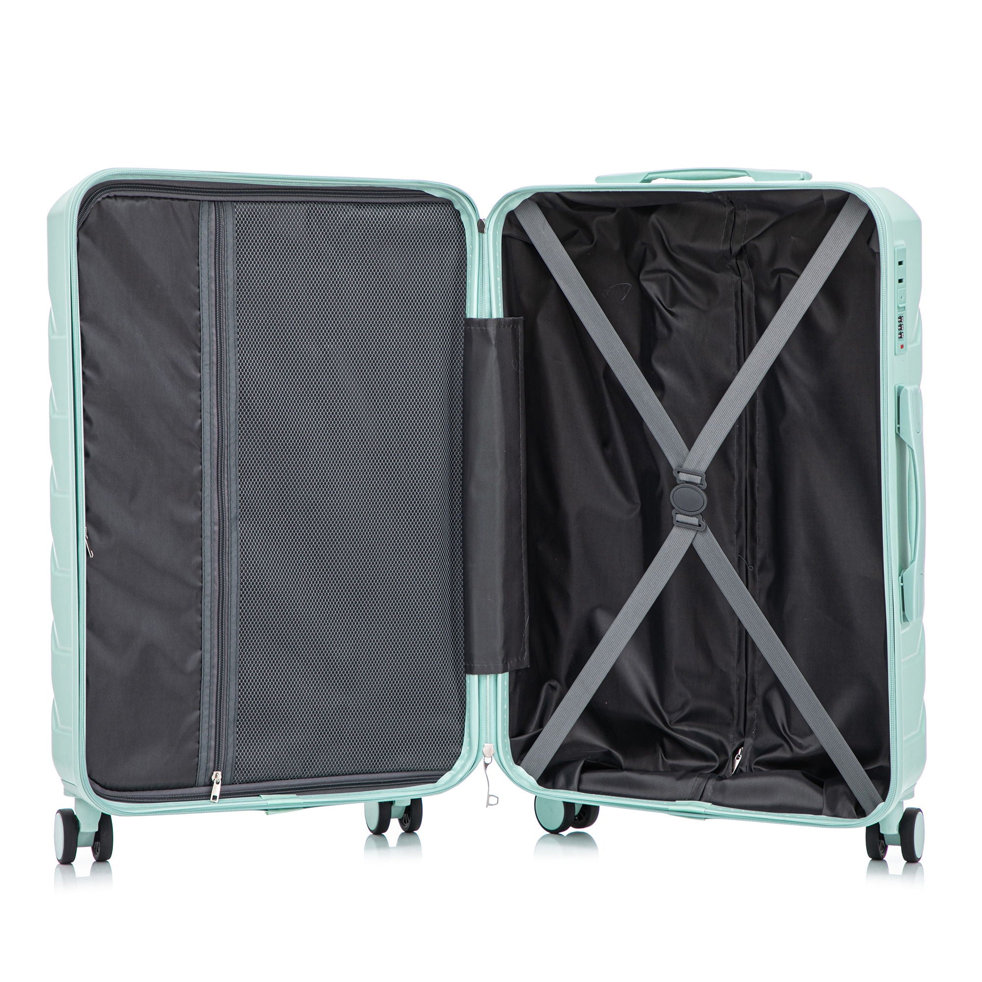 Hard Shell Luggage With Scratch Resistant Surface, 4 Wheels, Combination Lock & Side Hooks