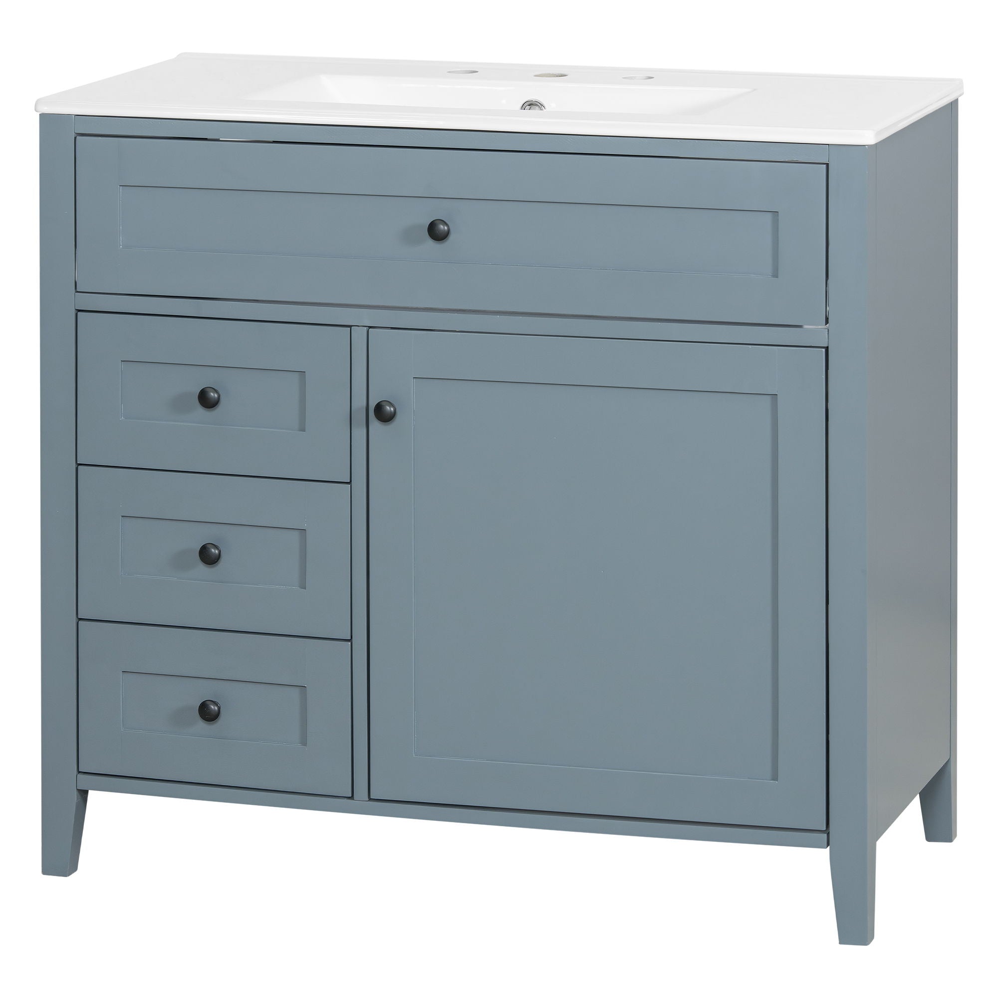 Bathroom Vanity With Sink, 3 Drawers & Cabinet With Adjustable Shelves