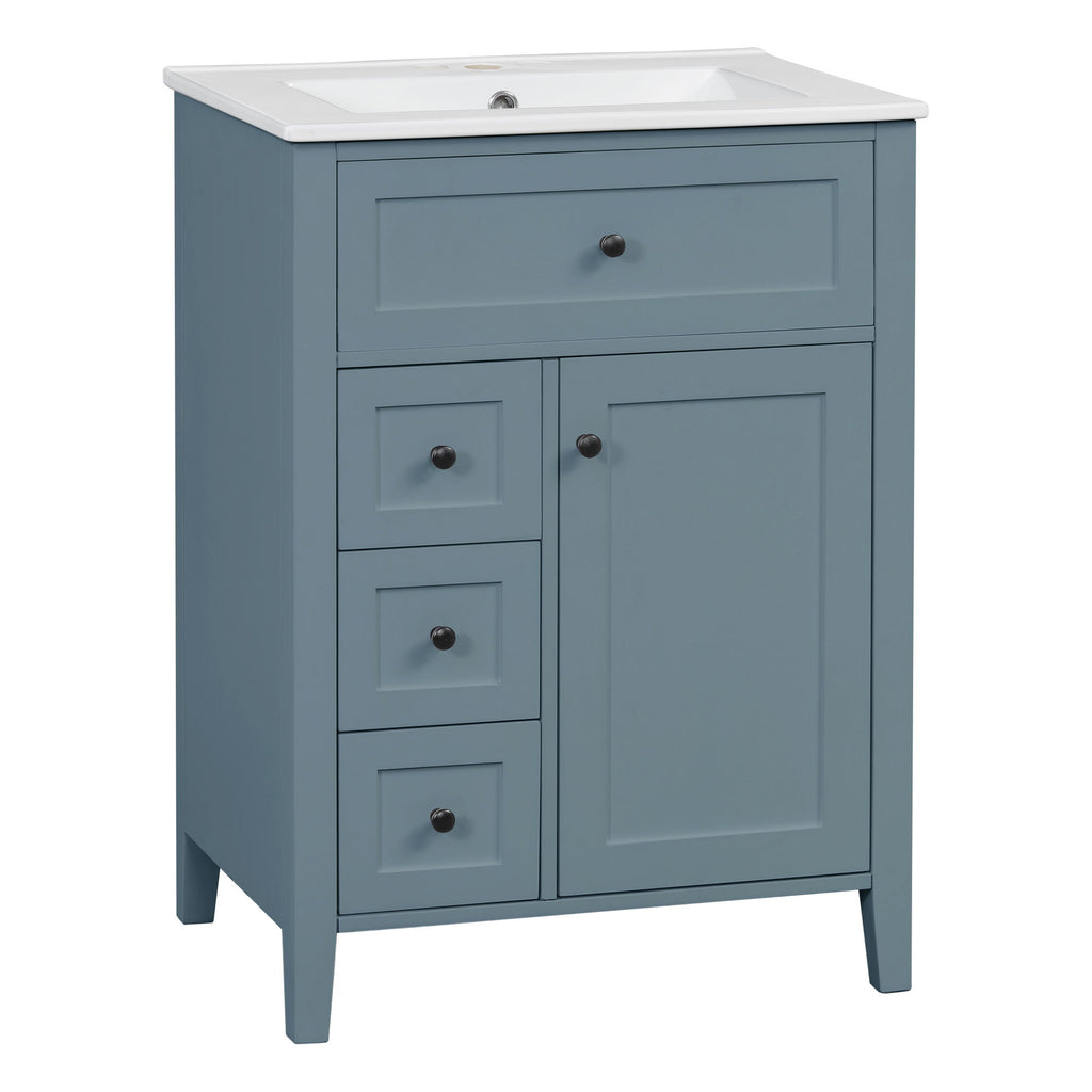 Bathroom Vanity With Sink, 3 Drawers & Cabinet With Adjustable Shelves