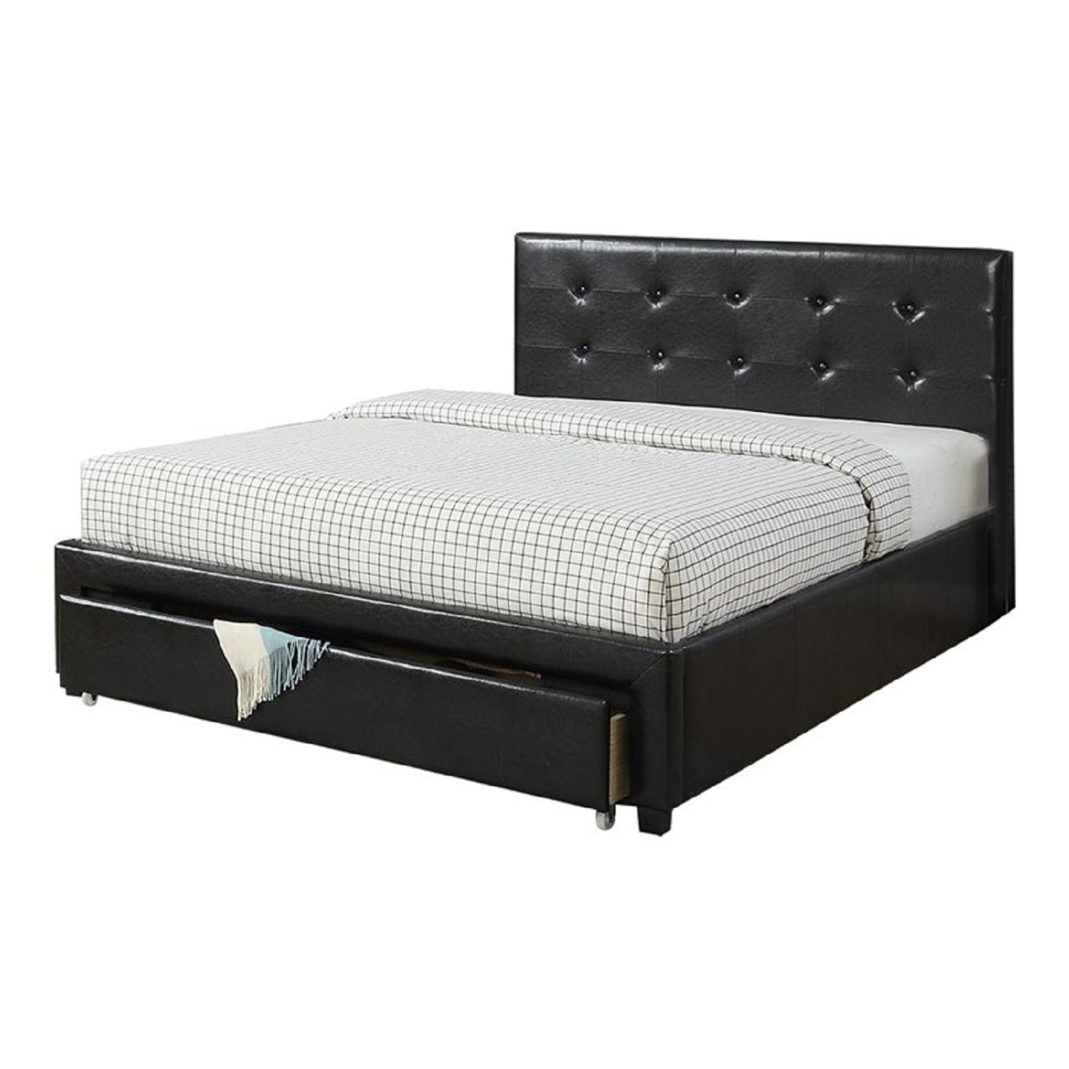 Bed With Tufted Headboard And Storage Drawer