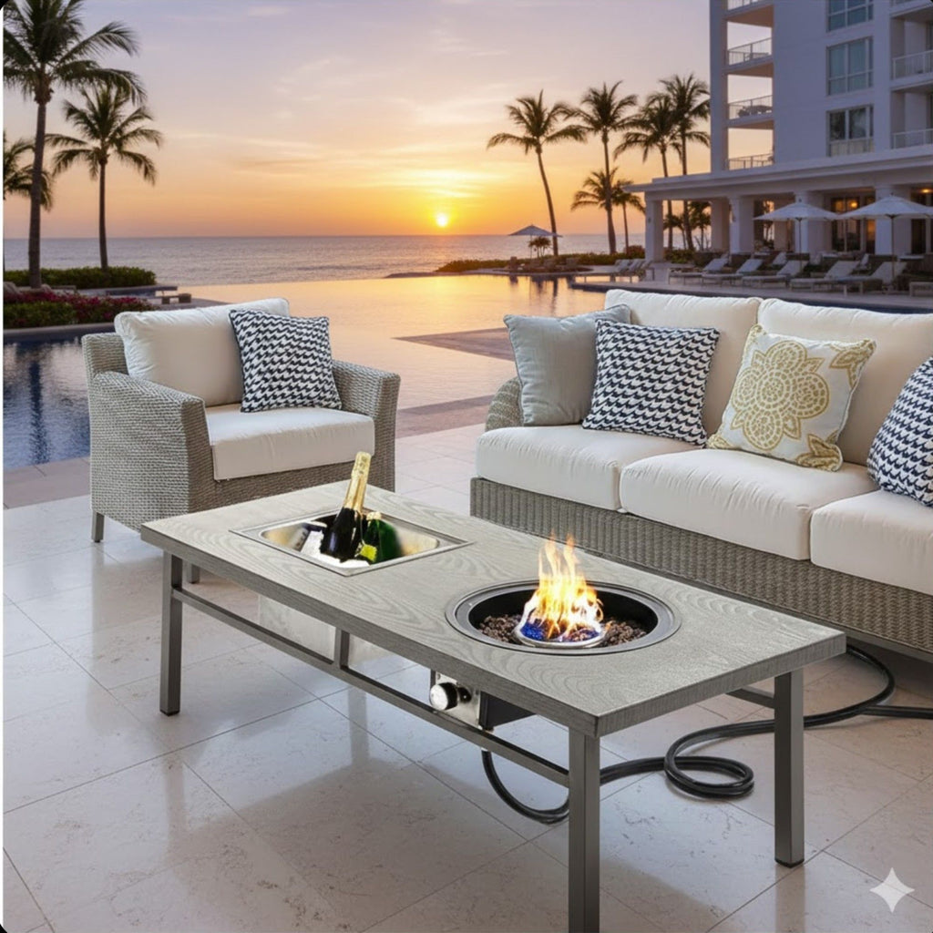 3 In 1 Outdoor Propane Fire Pit Table 50, 000 BTU With Ice Bucket