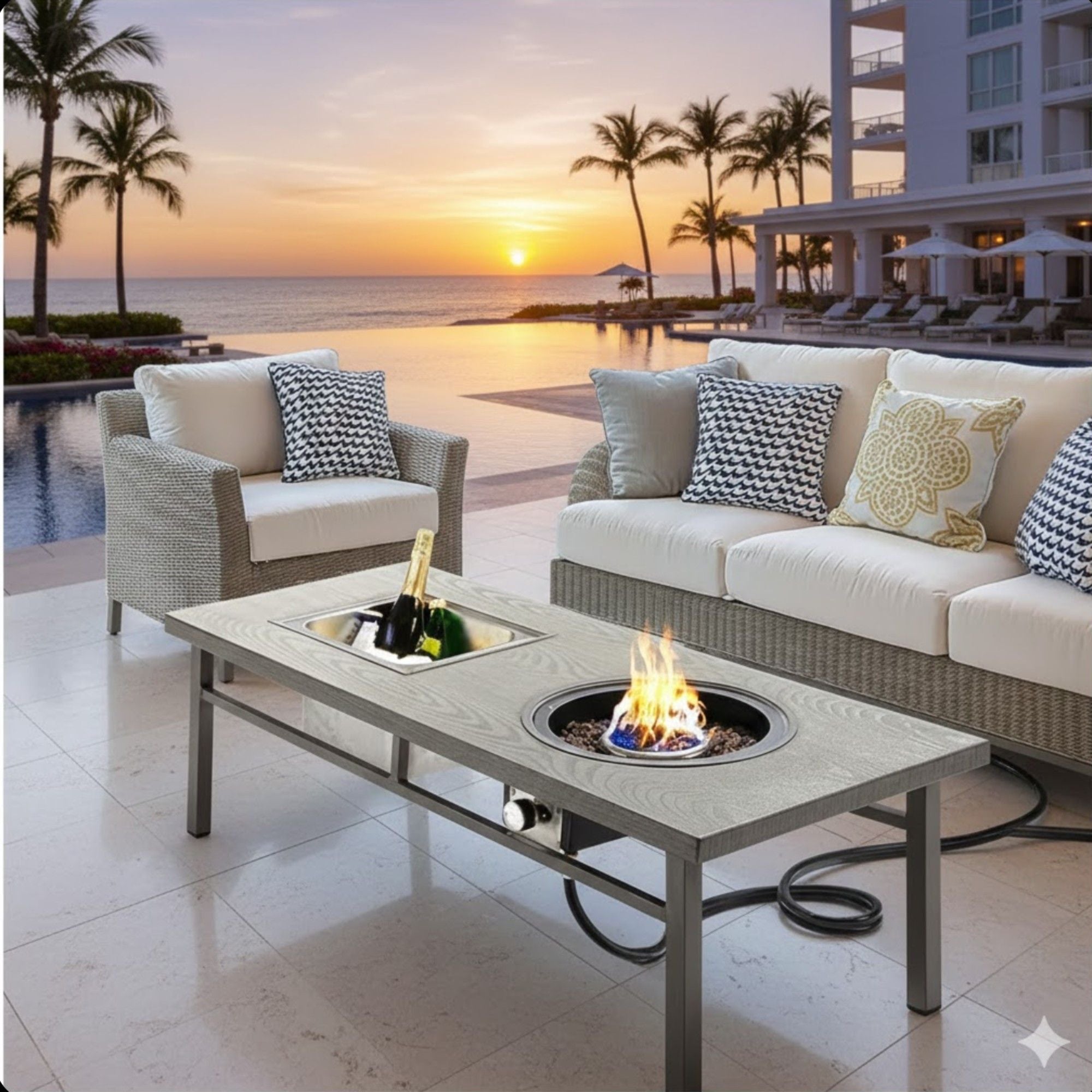 3 In 1 Outdoor Propane Fire Pit Table 50, 000 BTU With Ice Bucket